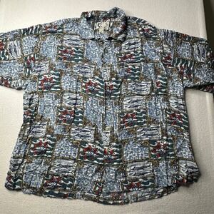 Bluewater Wear Mens XL Rayon Hawaiian Shirt Marlin Fish Nautical Short Sleeve